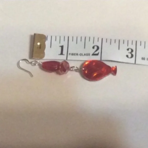 HANDCRAFTED Red ALIEN Face LASER Cut Acrylic Earrings With GLASS BEADS Earrings - Picture 5 of 9